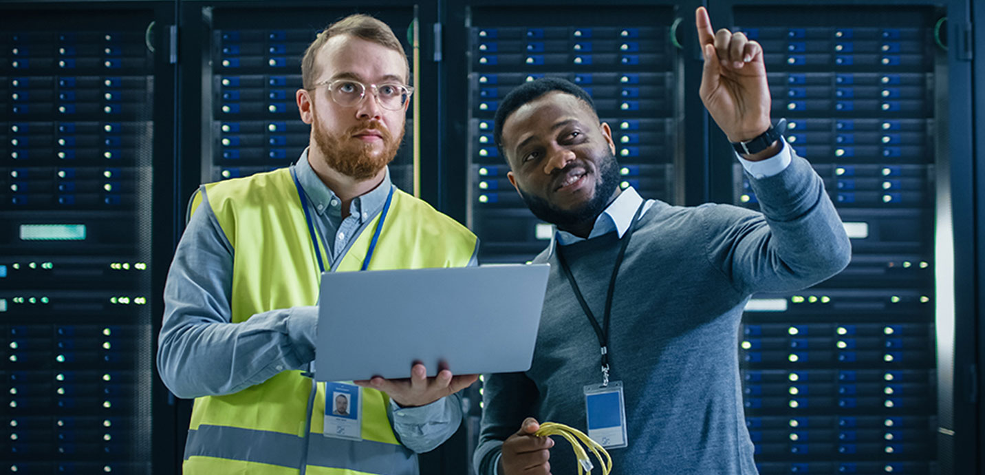 Two men working on Data Center